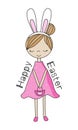 Happy Easter - hand drawn little girl, with bunny ears Royalty Free Stock Photo