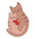 Cute two brown striped cats in love with a heart in their paws. Cats hugging. Romantic Valentines Day vector illustration Royalty Free Stock Photo