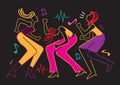 Three dancing girls, wild crazy dance party,cartoon.