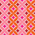 Mid Century modern starburst circles seamless pattern in plush pink, hot pink, orange and red.