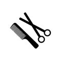 Comb and scissors icon. Scissors hairbrush vector illustration, Hair combs Royalty Free Stock Photo