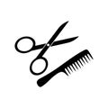 Comb and scissors icon. Scissors hairbrush vector illustration, Hair combs Royalty Free Stock Photo