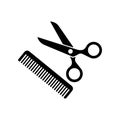 Comb and scissors icon. Scissors hairbrush vector illustration, Hair combs Royalty Free Stock Photo