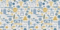 Los Angeles Retro Icons Pattern, Illustrated L.A. Buildings and Landmarks, Seamless L.A. Background with Vintage Sites and Scenery