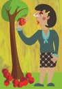 Woman in an apple orchard, nothing is as pretty as it looks