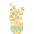 Easter Bouquet With Eggs, Yellow Flowers and Green Leafs