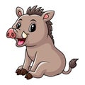 Cute little wild boar cartoon sitting