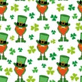 Leprechaun and clover leaf seamless pattern. happy St. Patrick\'s Day!