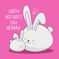 Happy Mother\'s Day Mommy! - cute mom rabbit and baby bunny isolated on pink backgound Royalty Free Stock Photo