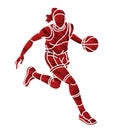 Basketball Action Female Player Cartoon Sport Graphic Vector