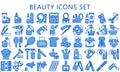 woman and beauty blue color icons set