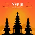 Happy Nyepi day greetings for Bali in the setting sun