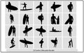 silhouettes of surfers,Black surfers with surfboards vector silhouettes set,