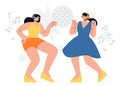 Dancing women in headphones. Music lovers and freetime spending. Flat vector minimalist illustration with people Royalty Free Stock Photo