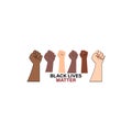 Flat vector illustration of people with different skin colors raising their hands Royalty Free Stock Photo