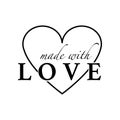 Made with Love lettering with heart on background. Vector illustration