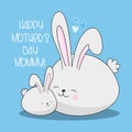 Happy Mother\'s Day Mommy! - cute mom rabbit and baby bunny isolated on blue background Royalty Free Stock Photo
