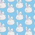 Bunny seamless pattern on blue backgrund