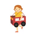 Cute little boy with toy truck, flat vector illustration Royalty Free Stock Photo