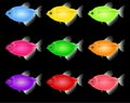 Isolated river glow fish. Set of freshwater aquarium cartoon fishes. Royalty Free Stock Photo