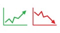 Graph going Up and Down sign with green and red arrows vector. Flat design vector illustration concept of sales bar chart. Royalty Free Stock Photo