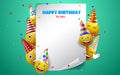 Smileys birthday vector greeting design with yellow funny and happy emoticons Royalty Free Stock Photo