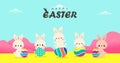 Happy Easter day poster. Little Rabbit Bunny cartoon design with greeting card.