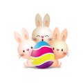Happy Easter Little Rabbit Bunny with a painted egg, banner template