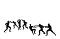 Silhouettes of fighting male group