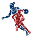 Basketball Team Women Players Action Cartoon Sport Team Graphic Vector