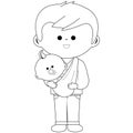 Father carrying his baby in a sling. Vector black and white coloring page