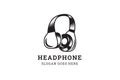 headphone logo design template in black and white colors