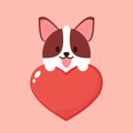 Dog vector on heart icon valentine character cartoon puppy.