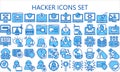 Hacker blue color icons set