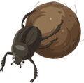 Cartoon dung beetle with a big ball of poop