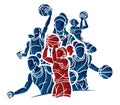 Group of Basketball Women Players Action Cartoon Sport Team