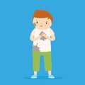 Cute boy playing with cat. Vector illustration Royalty Free Stock Photo