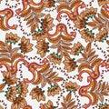 Colorful asian style flower pattern. White background floral tapestry. Royalty Free Stock Photo