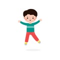 cute little kid jumping and dancing flat style, happy child activities, children playing Template for advertising cartoon Royalty Free Stock Photo