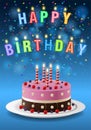 Birthday cake background design. Happy birthday greeting text with yummy cake Royalty Free Stock Photo