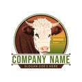 Hereford cattle farm vintage style logo design idea