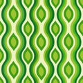 Mid Century Modern ogee ovals seamless pattern with waves in lime green, jade green and emerald green.