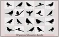 Vector Collection of Bird Silhouettes,sparrow vector silhouette,Vector silhouettes of birds Royalty Free Stock Photo