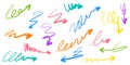 Doodle colorful Arrow icons Set. arrow icon with various directions. arrow direction hand drawing Royalty Free Stock Photo