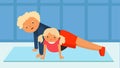 Grandmother and granddaughter doing push-ups in the gym. Royalty Free Stock Photo