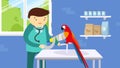 Veterinarian examining a parrot in vet clinic