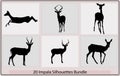 illustration of African impala silhouettes in the wild,Black and white vector silhouettes of Impala Royalty Free Stock Photo