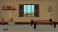 Village room inside vector, poor mud house room interior cartoon background illustrations.