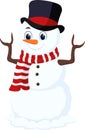 Cartoon Christmas Snowman wearing a Hat and red scarf Royalty Free Stock Photo