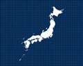 White map design isolated on blue neon grid with dark background of country Japan - vector Royalty Free Stock Photo